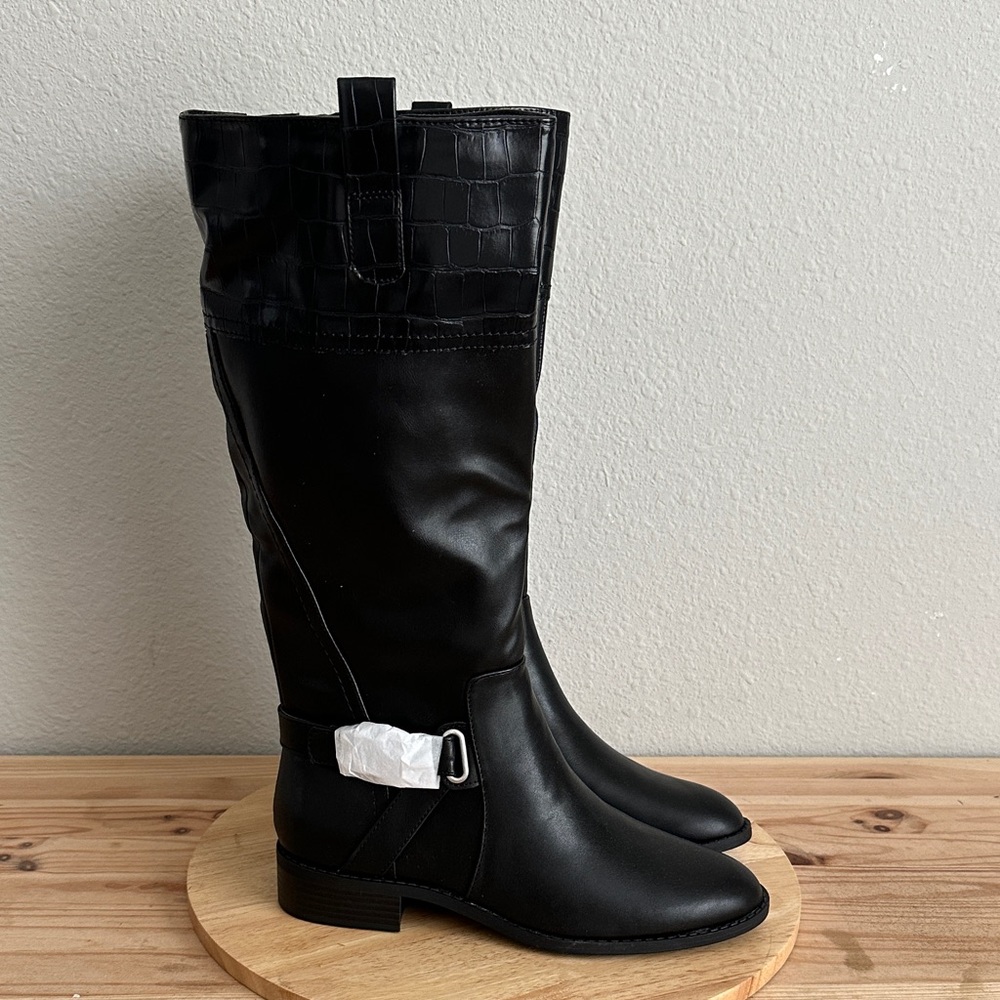 St. John's Bay Women's Roslyn Wide Calf Stacked Heel Riding Boots, Black